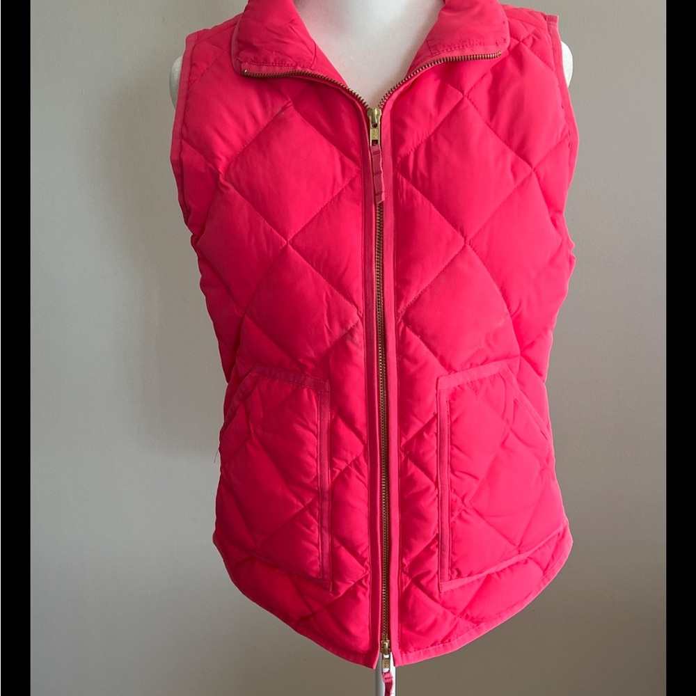 J.Crew Hot Pink Quilted Diamond  Down Puffer Vest  Zipper Front Women’s  XS